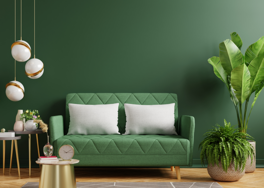 habitación con decoración para sala de color verde