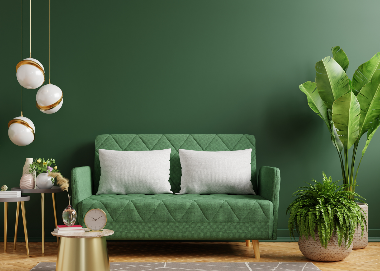 habitación con decoración para sala de color verde